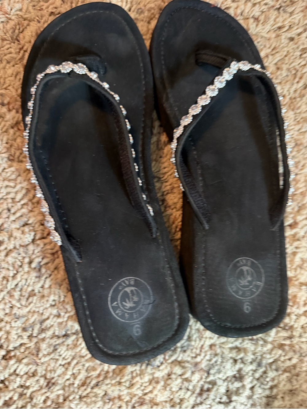 Women's Black Rhinestone Strap Sandal Flip Flops